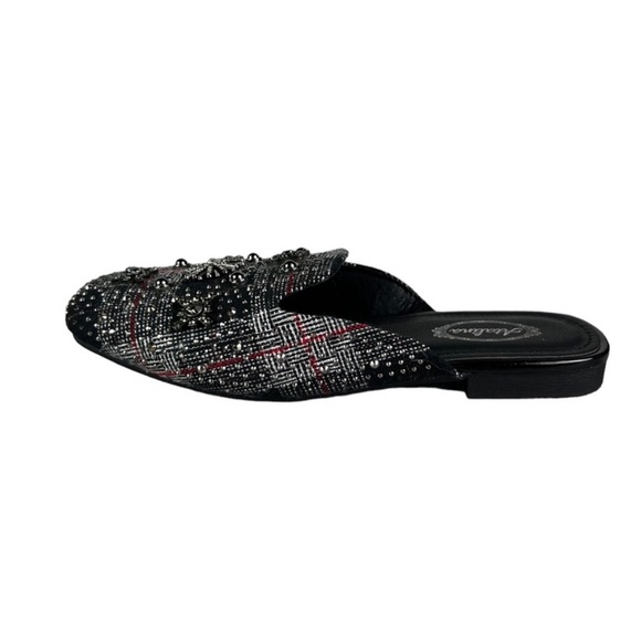 ATALINA Embellished Plaid Tweed Rhinestone Mules - Picture 2 of 7